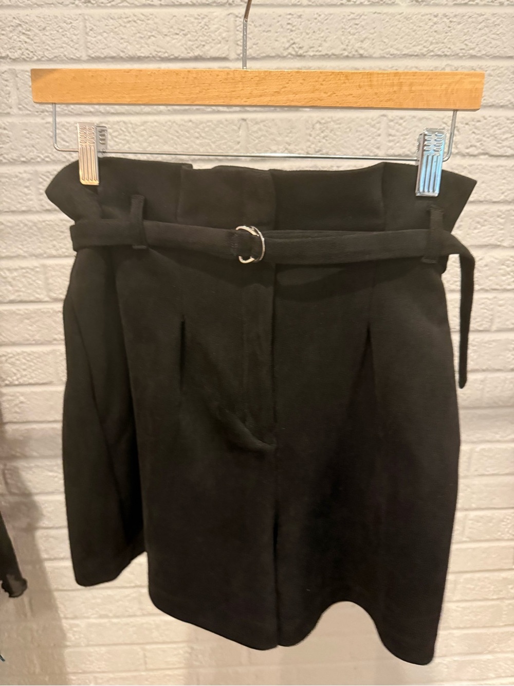 Express Black Paperbag Waist Suede Shorts with Belt
